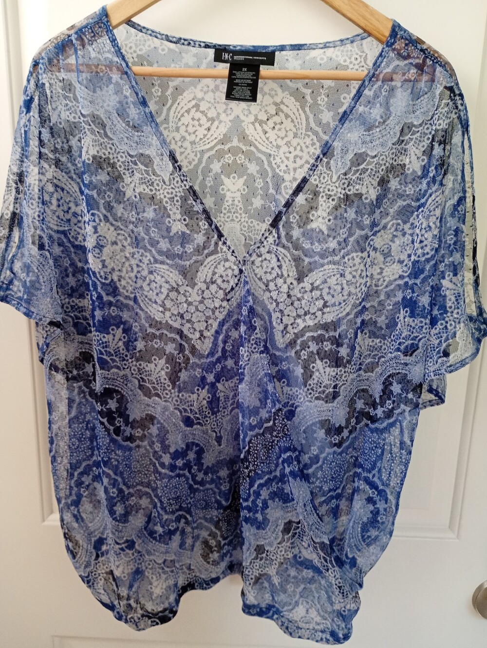 INC International Concepts | Blue Lace-Pattern V-Neck Tunic | 2X